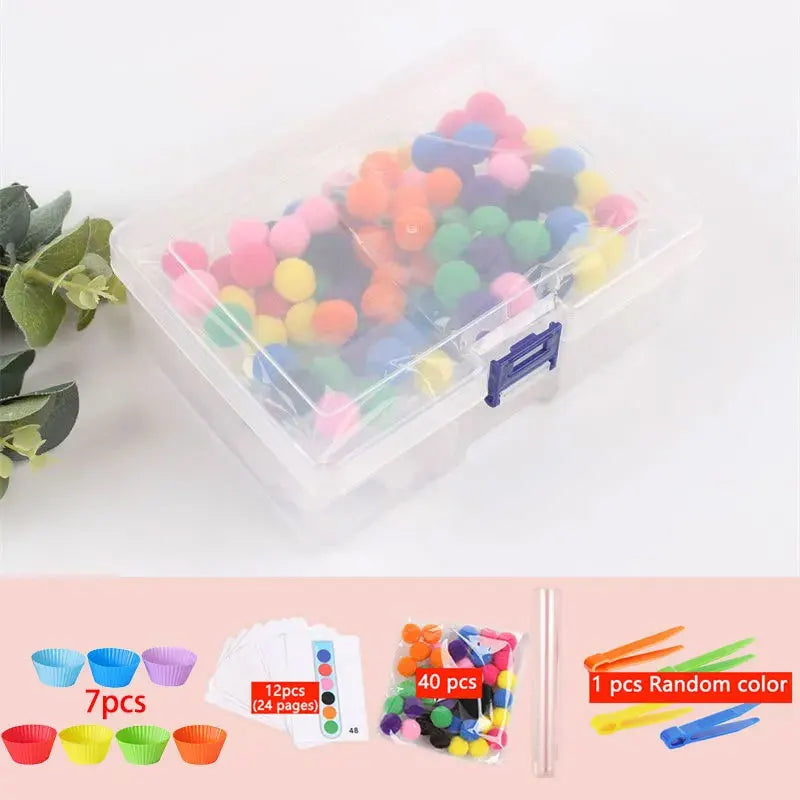 3 year Old  Children's Rainbow Counting Pompoms Toys Sorting Cup Montessori Sensory Toys Preschool Learning Activities Math Toys