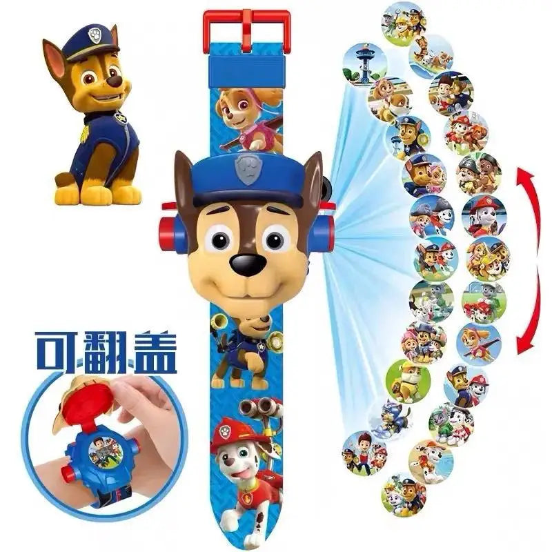 Paw Patrol 3D Projection Watch Chase Marshall Rocky Cartoon Model Action Figures Toys Set Anime Peripherals Children Wristband