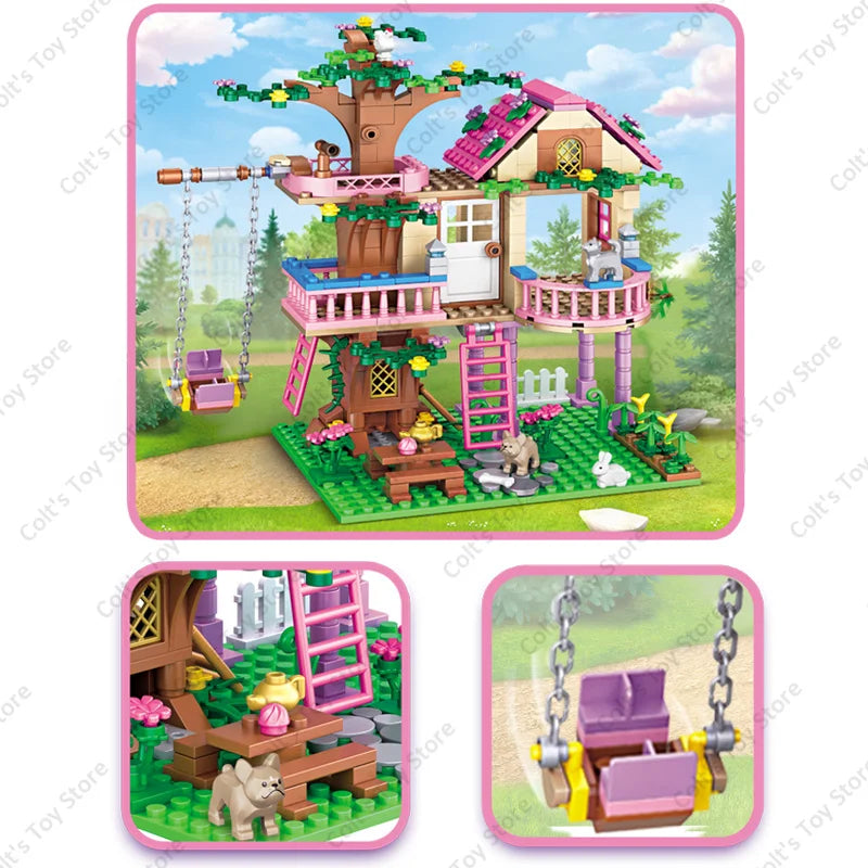 2024 Girls Friendship Tree House Villa Castle Building Blocks Classic Friends Girl's Model Figures Toys For Kids Birthday Gift