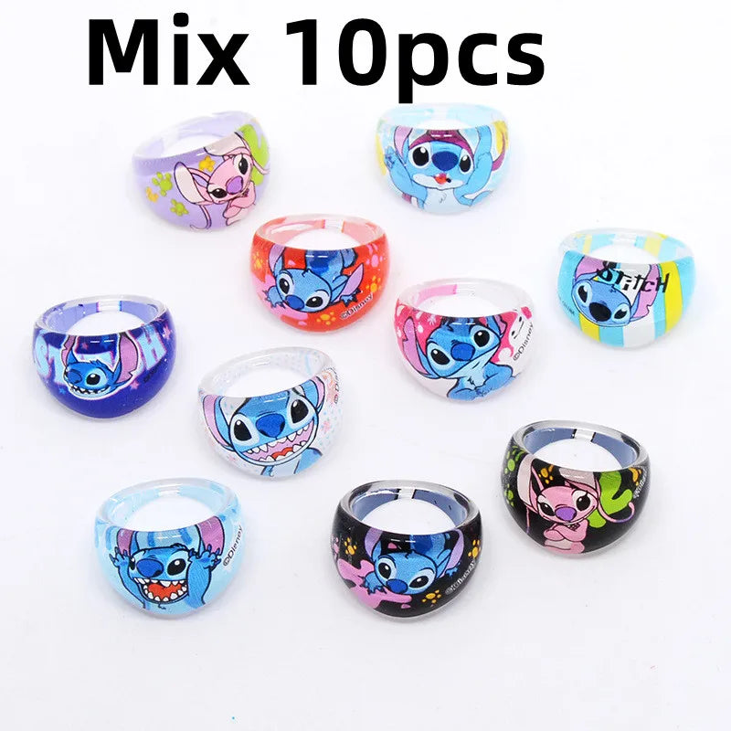 10/20 Disney Anime Stitch Ring set Kawaii Lilo Stitch Children Acrylic Ring Cartoon Accessories Toy Kids Xmas Gifts