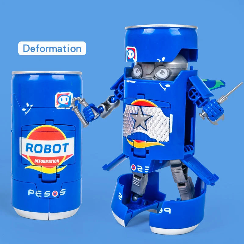 Deformed Soda Robot Action Figures Cartoon Mecha Beverage Deformation Can Warrior Model Educational Toys For Children Boys Gift