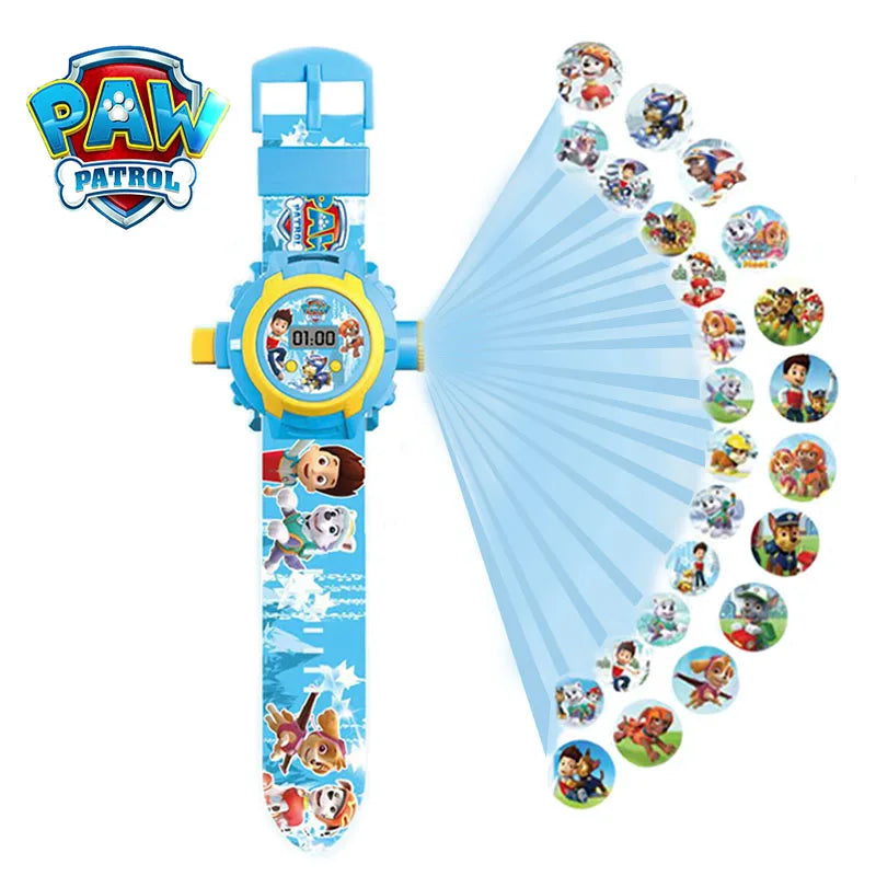 Paw Patrol 3D Projection Watch Chase Marshall Rocky Cartoon Model Action Figures Toys Set Anime Peripherals Children Wristband