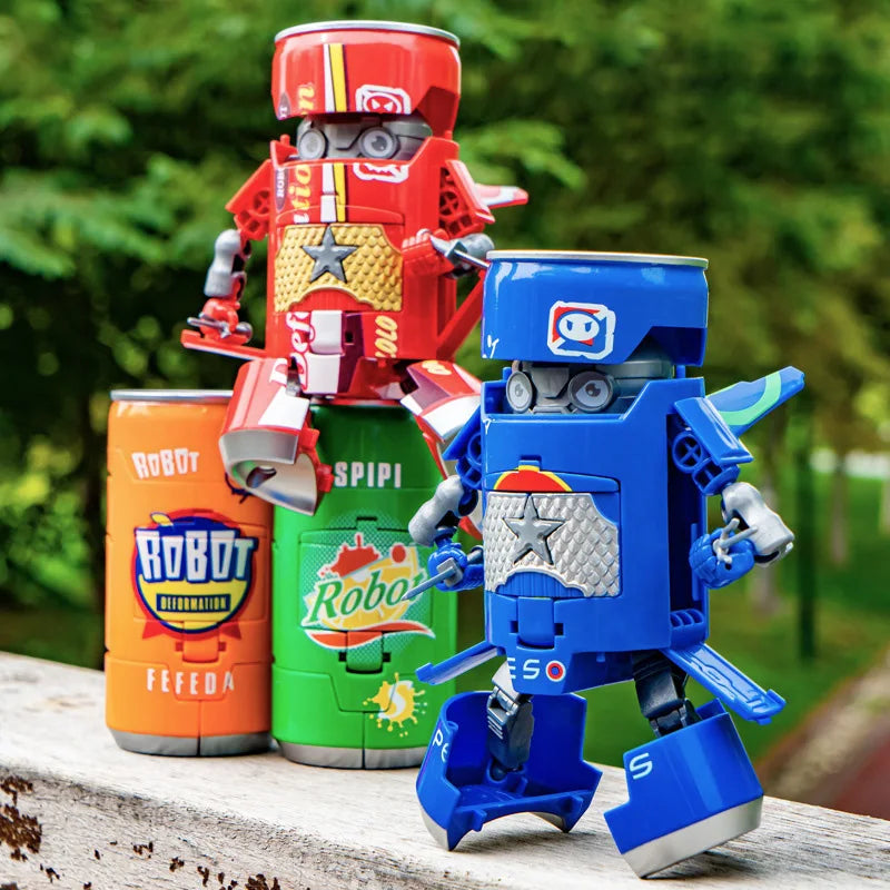 Deformed Soda Robot Action Figures Cartoon Mecha Beverage Deformation Can Warrior Model Educational Toys For Children Boys Gift