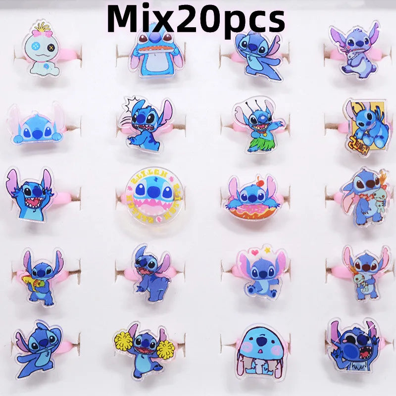 10/20 Disney Anime Stitch Ring set Kawaii Lilo Stitch Children Acrylic Ring Cartoon Accessories Toy Kids Xmas Gifts