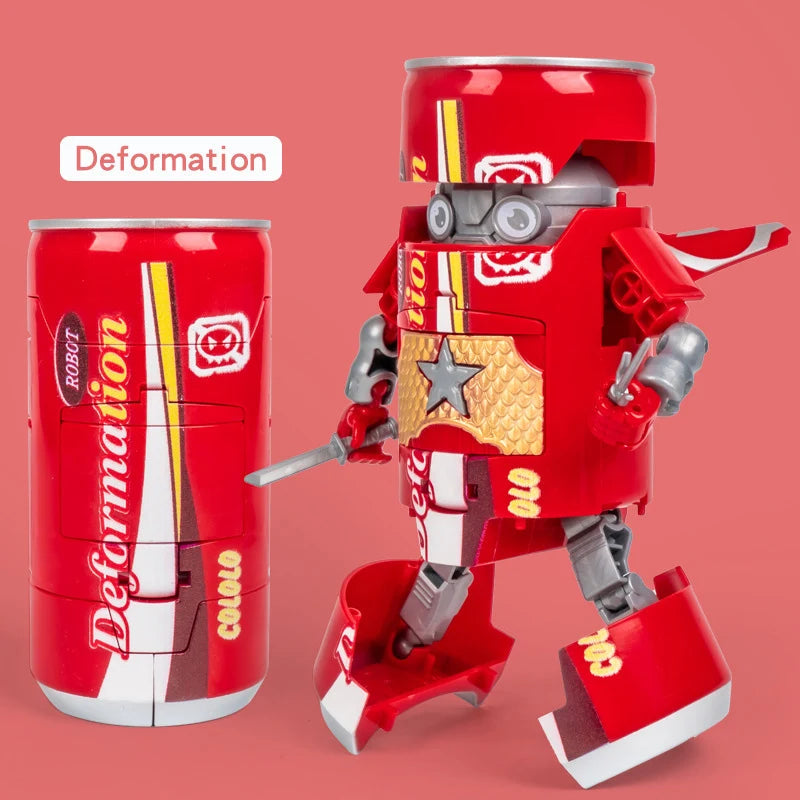 Deformed Soda Robot Action Figures Cartoon Mecha Beverage Deformation Can Warrior Model Educational Toys For Children Boys Gift