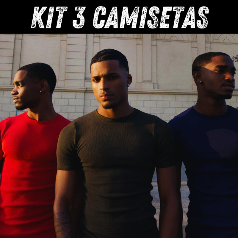 Kit 3 camisetas caneladas