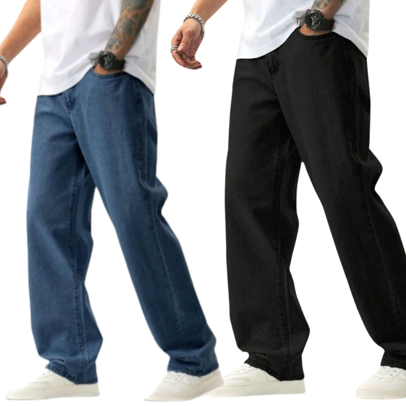 KIT 2 Calça Jeans Masculina Balão Bag Baggy Larga Estilo Skatista Clara Escura Preto Grossa Premium