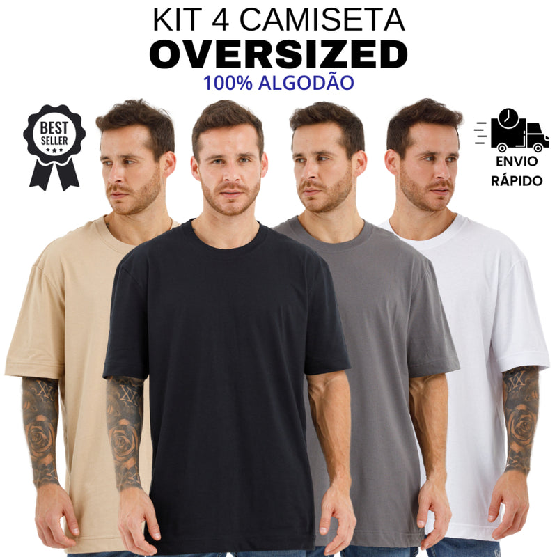 Kit 4 Camiseta Oversized Masculina Larga Algodão