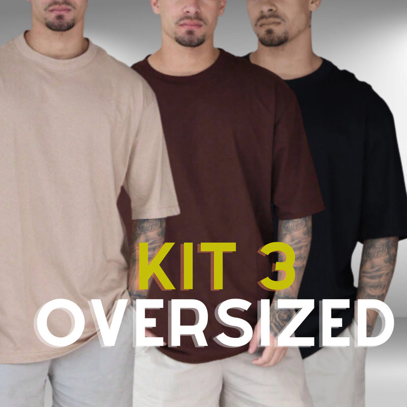 Kit 3 Camiseta Lisa Oversized Masculina Streetwear